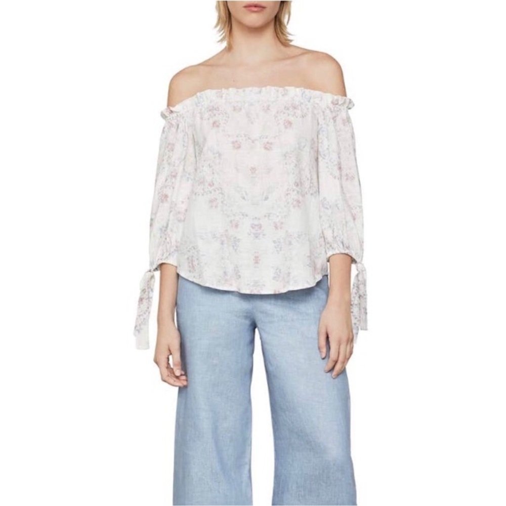 BCBGMaxAzria Off The Shoulder Linen Blend Top Sz L